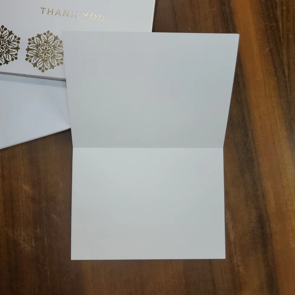 10 Thank You Greeting Card Hallmark Blank Inside White Gold Holiday Snowflake